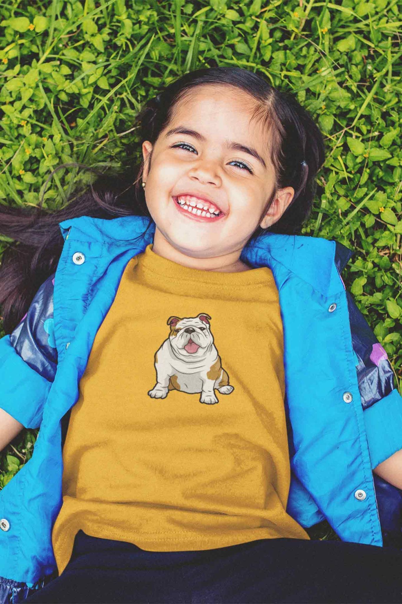 Round Neck T-Shirt (Toddlers) - Wringkly Sprinkly Bulldog (17 Colours)