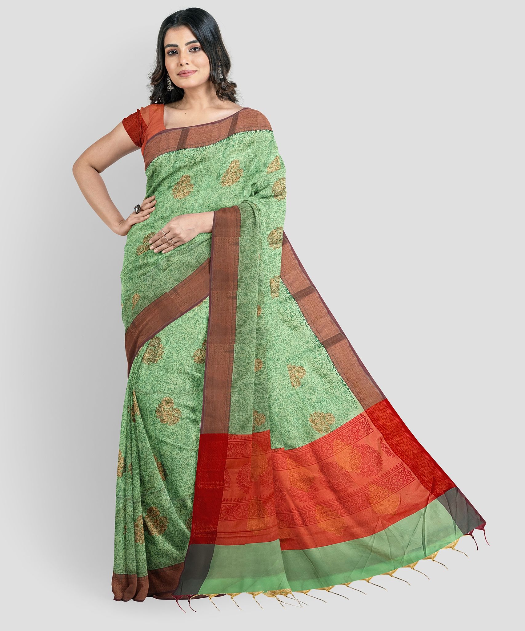 Mint Green Color Soft Silk Saree With Unstitched Blouse