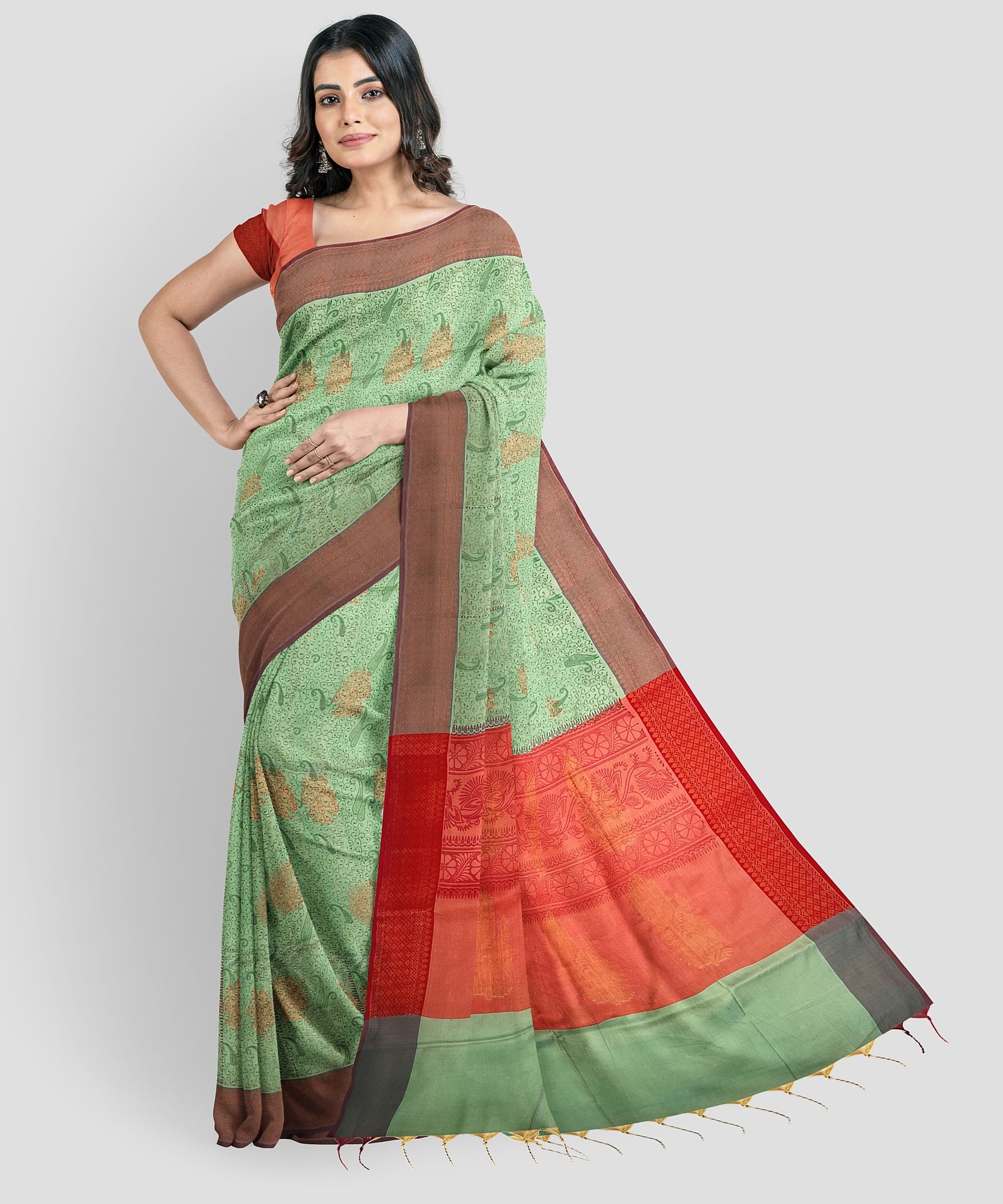 Light Green Color Soft Silk Saree With Unstitched Blouse
