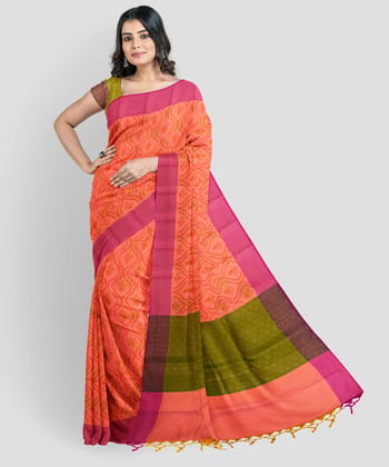 Light Orange Color Soft Kora Muslin Saree with Unstitched Blouse