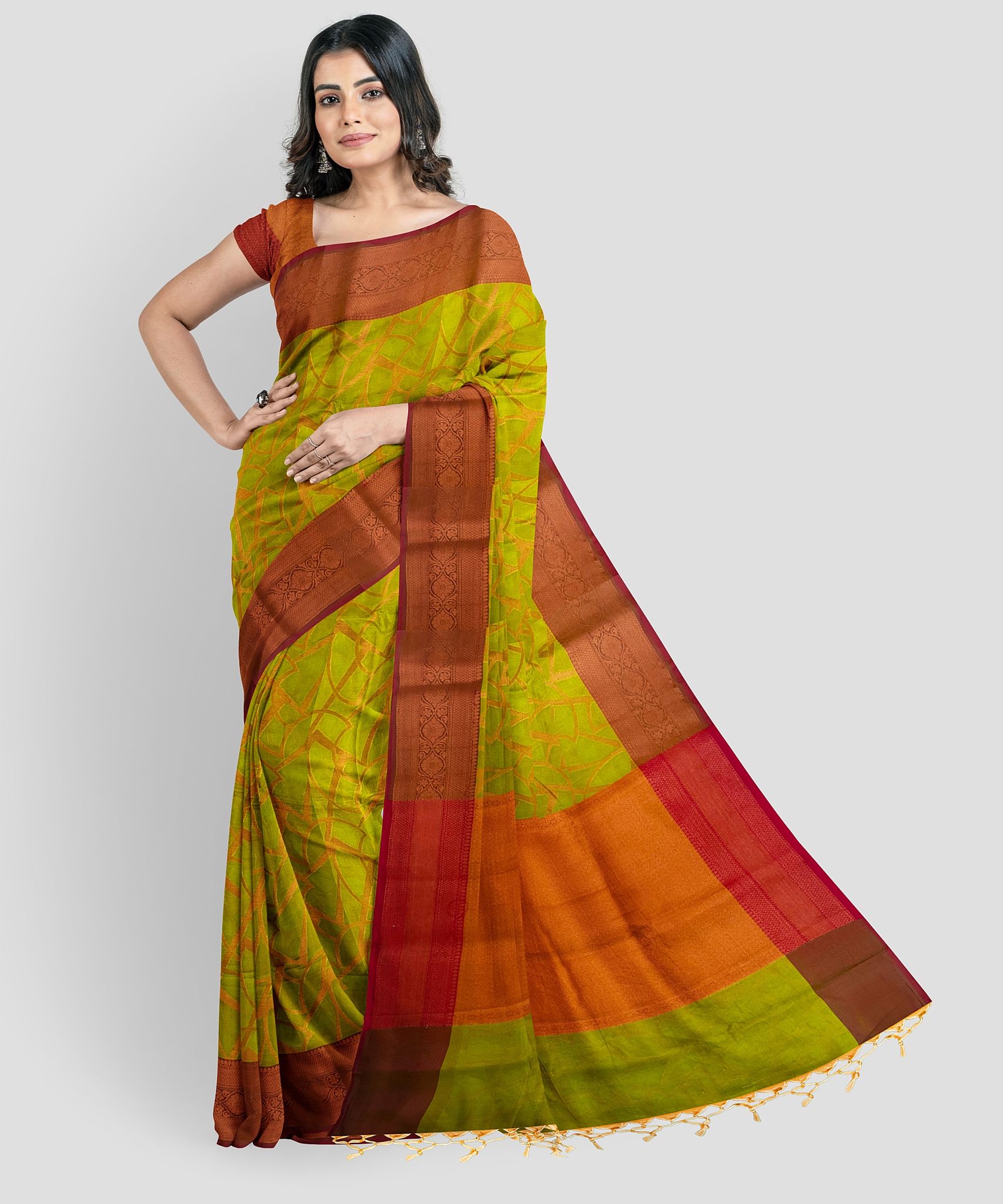 Light Green Color Soft Kora Muslin Saree with Unstitched Blouse
