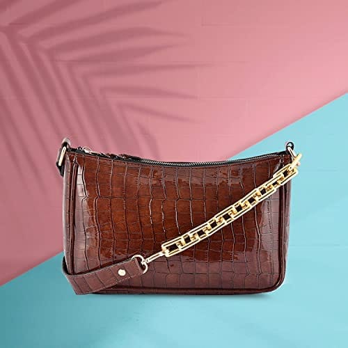 Lychee bags Women Pu Croco Finish Shoulder Bag