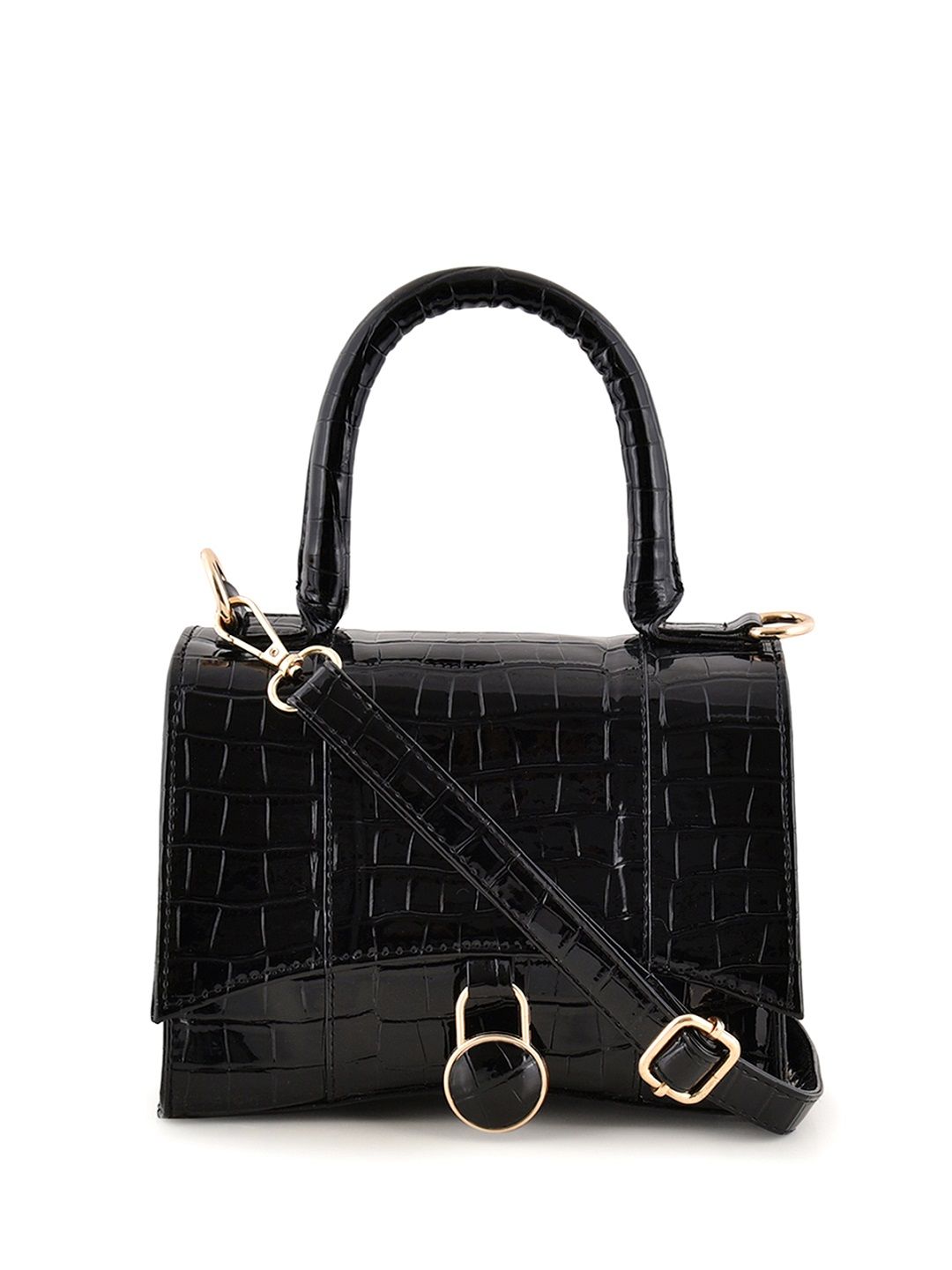 Lychee Bags Women Pu Black Croco Finish Sling Bag