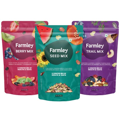 Farmley Trail Mix Dry Fruits 200g | Dried Berry Mix 200g | Protein Rich Seed Mix 200g | Total 600g | Mix Dry Fruit Snack Combo Farmley Trail Mix Dry Fruits 200g | Dried Berry Mix 200g | Protein Rich Seed Mix 200g | Total 600g | Mix Dry Fruit Snack Combo