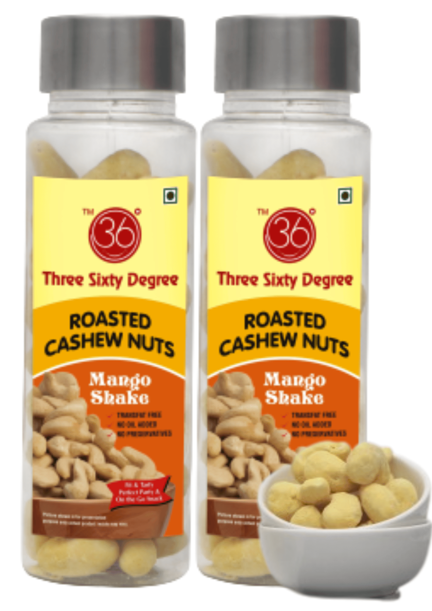 360 Degree Roasted Mango Shake Cashews Nuts Kaju, 200 gms(2 x 100gms each)
