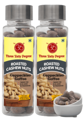 360 Degree Roasted Cappuchino Coffee Cashews Nuts Kaju, 200gms (2 x 100gms each) 360 Degree Roasted Cappuchino Coffee Cashews Nuts Kaju, 200gms (2 x 100gms each)