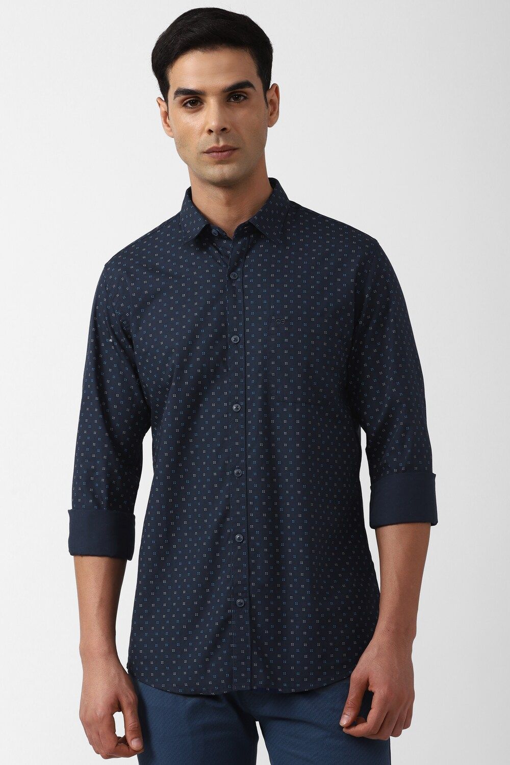 Men Navy Slim Fit Print Full Sleeves Casual Shirt