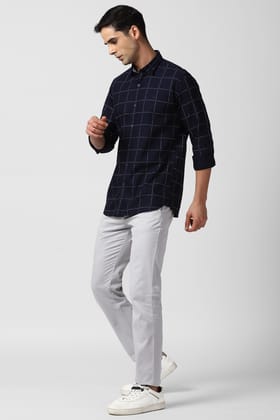 Men Navy Slim Fit Check Full Sleeves Casual Shirt Men Navy Slim Fit Check Full Sleeves Casual Shirt