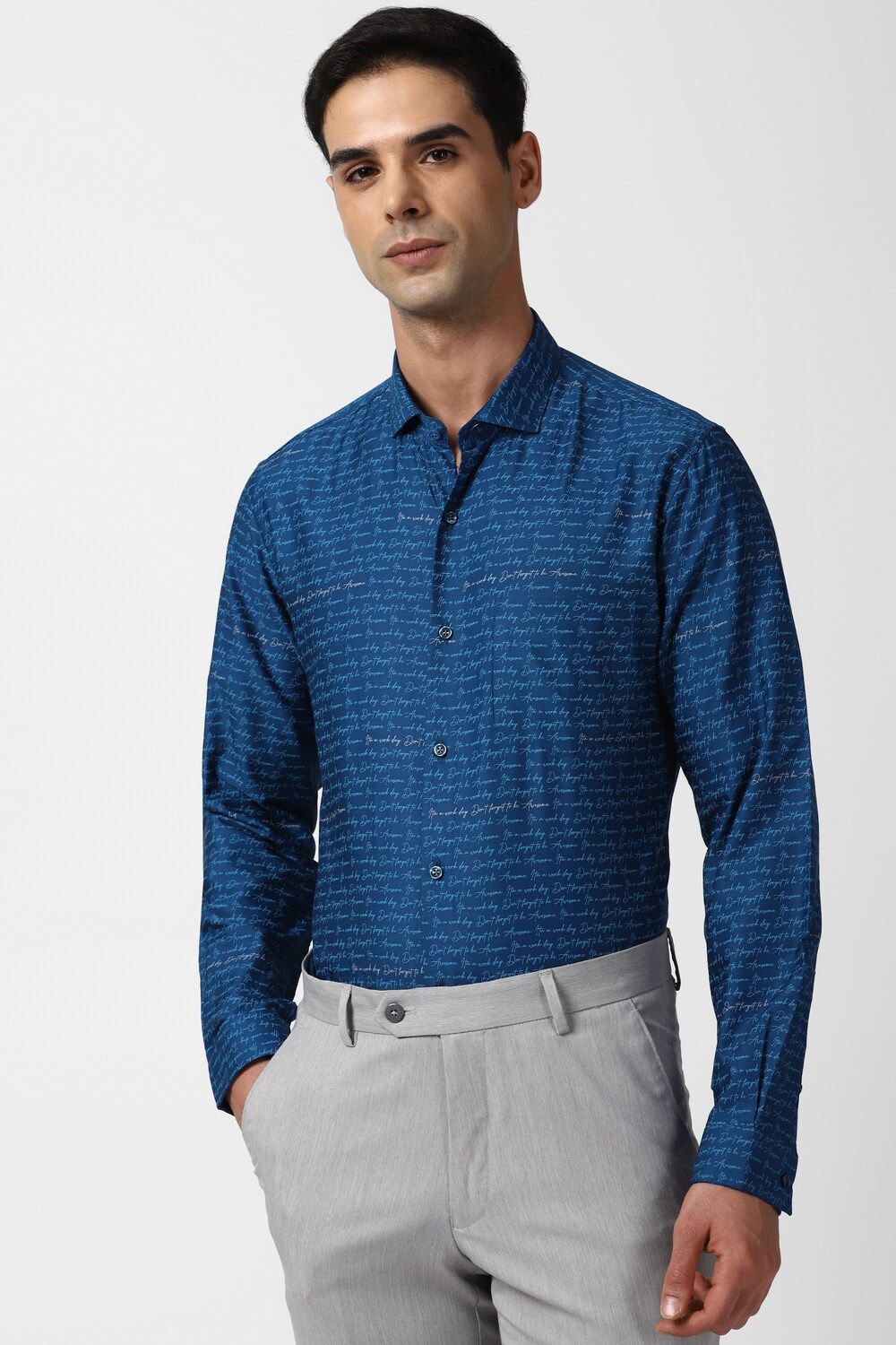 Men Blue Slim Fit Formal Full Sleeves Formal Shirt