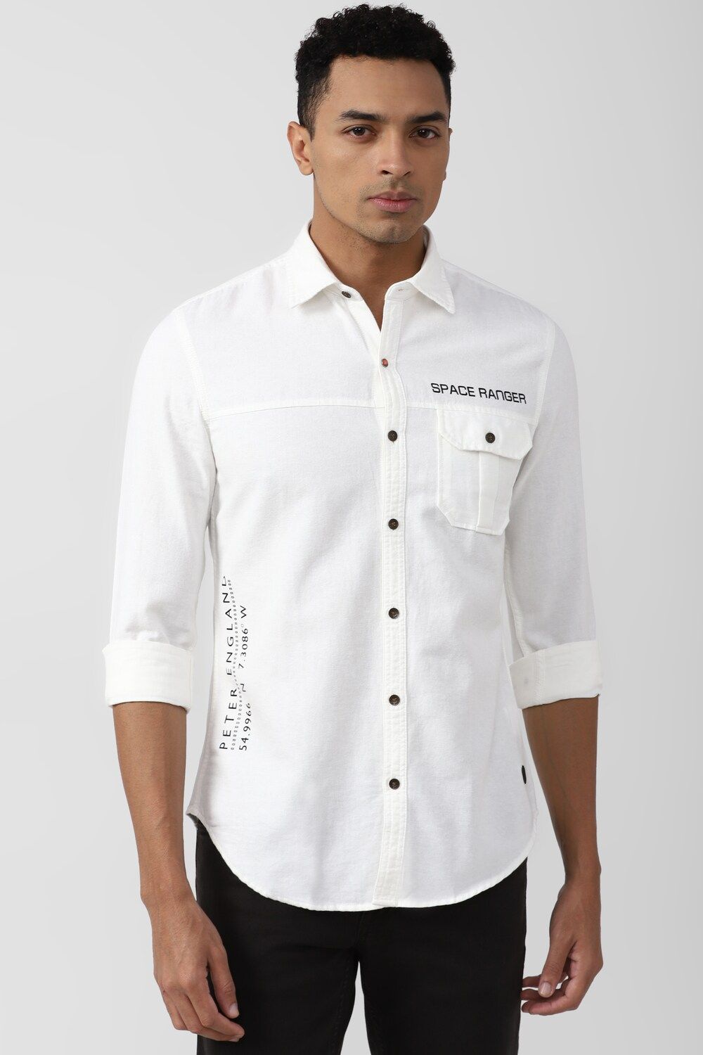 Men White Slim Fit Print Full Sleeves Casual Shirt