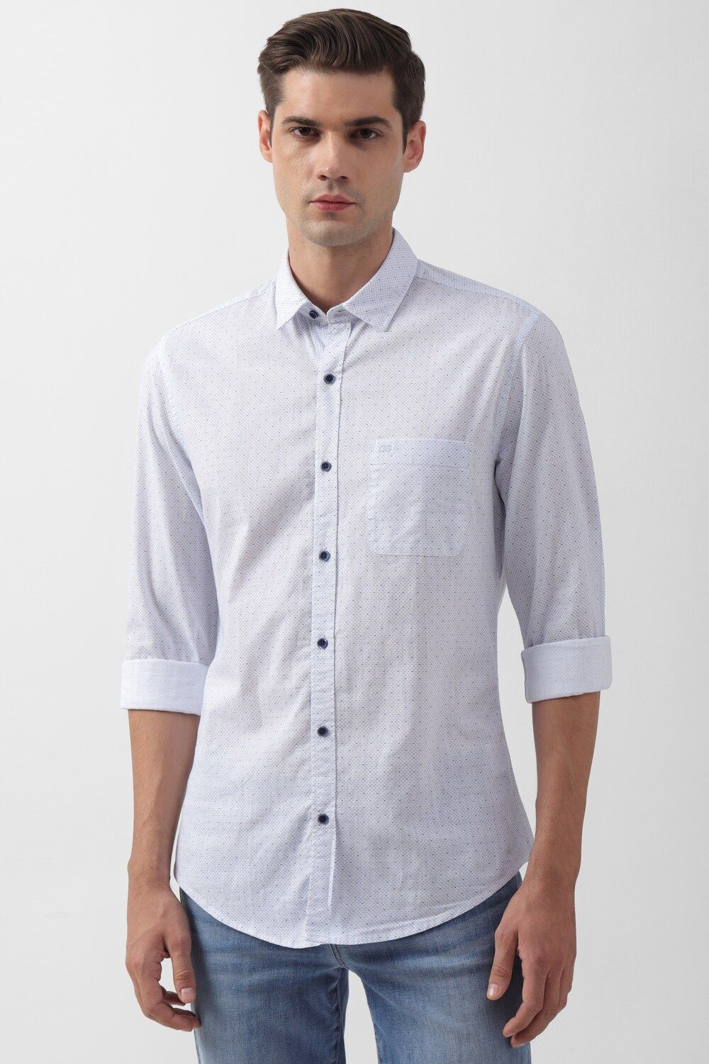 Men Blue Slim Fit Print Full Sleeves Casual Shirt