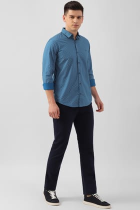 Men Blue Slim Fit Print Full Sleeves Casual Shirt Men Blue Slim Fit Print Full Sleeves Casual Shirt