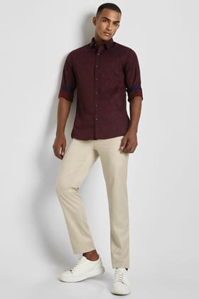 Men Maroon Slim Fit Print Full Sleeves Casual Shirt Men Maroon Slim Fit Print Full Sleeves Casual Shirt