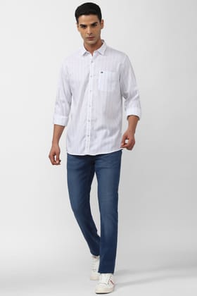 Men White Slim Fit Stripe Full Sleeves Casual Shirt Men White Slim Fit Stripe Full Sleeves Casual Shirt