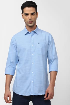 Men Blue Slim Fit Textured Full Sleeves Casual Shirt