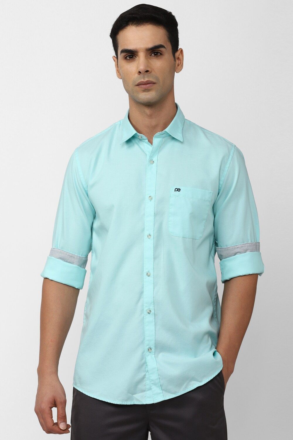 Men Light Blue Slim Fit Textured Full Sleeves Casual Shirt