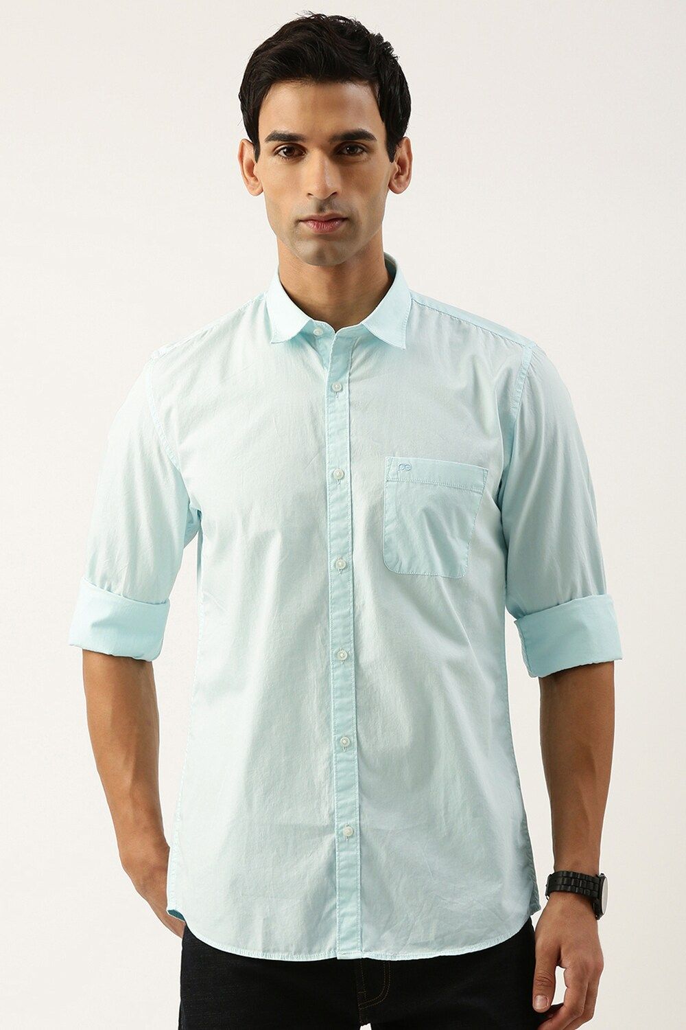 Men Blue Slim Fit Solid Full Sleeves Casual Shirt