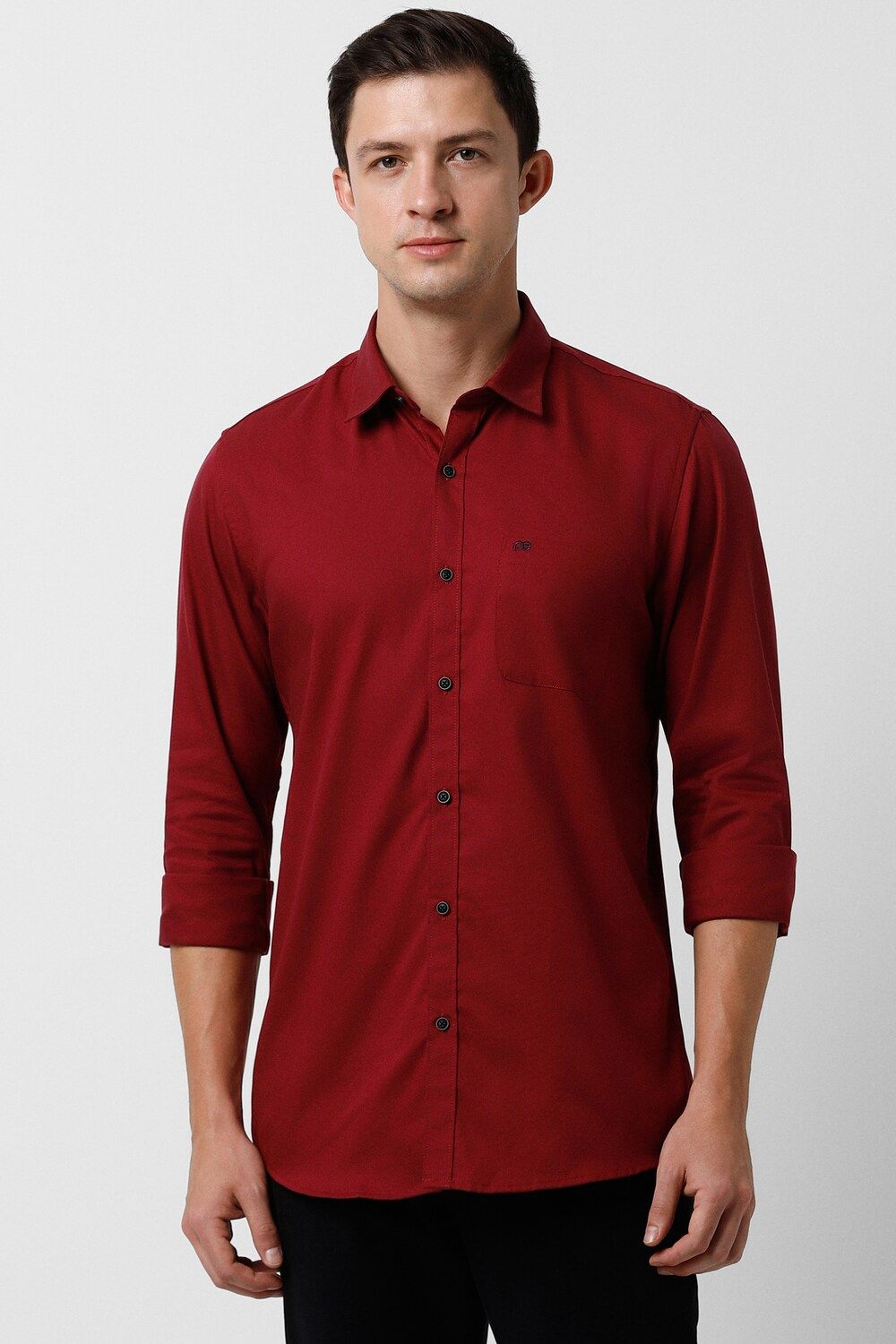 Men Maroon Slim Fit Solid Full Sleeves Casual Shirt