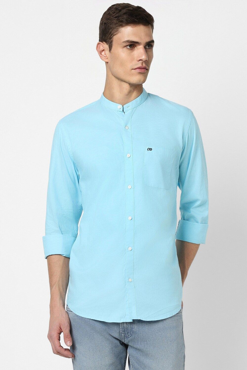 Men Blue Slim Fit Solid Full Sleeves Casual Shirt