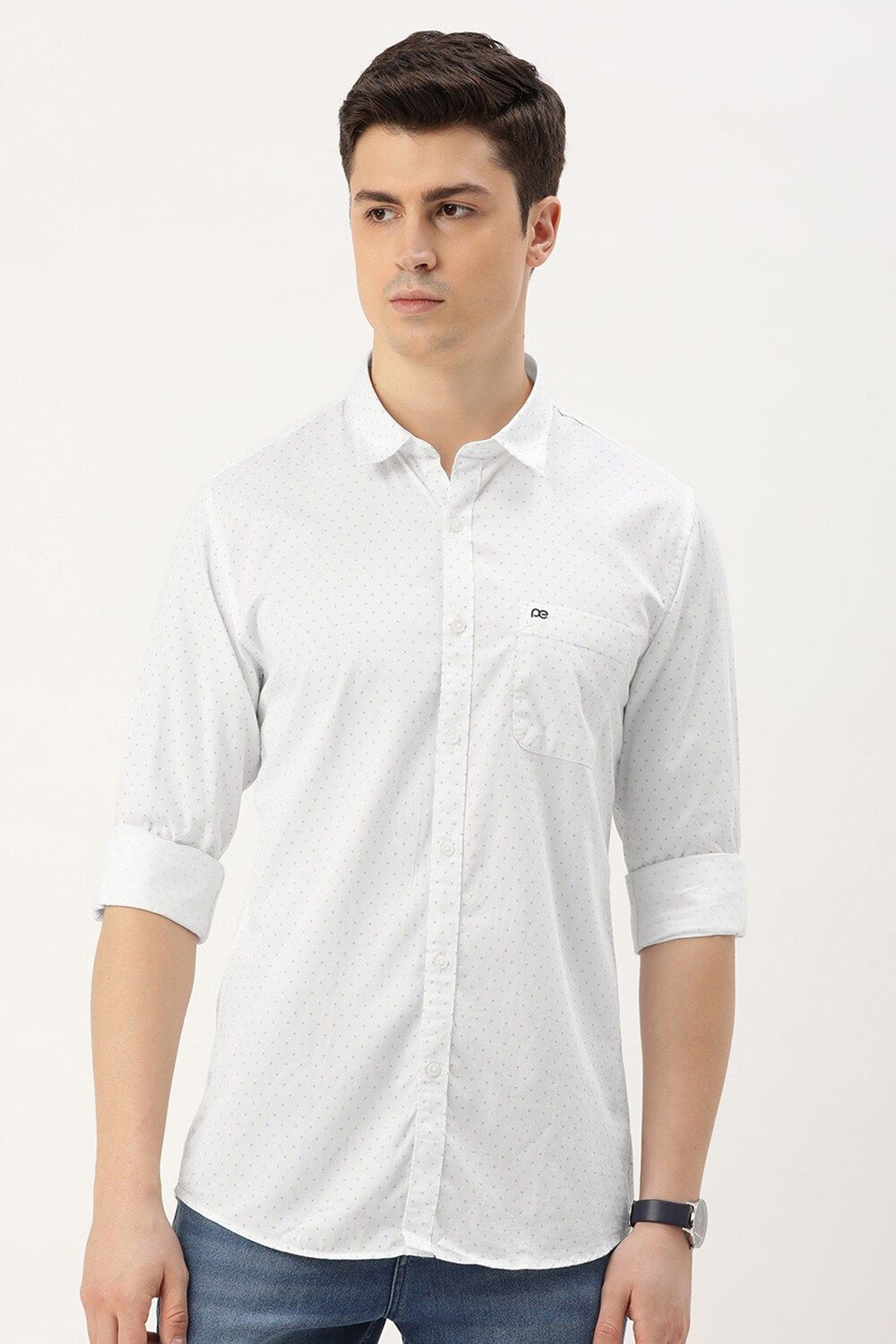 Men White Slim Fit Print Full Sleeves Casual Shirt
