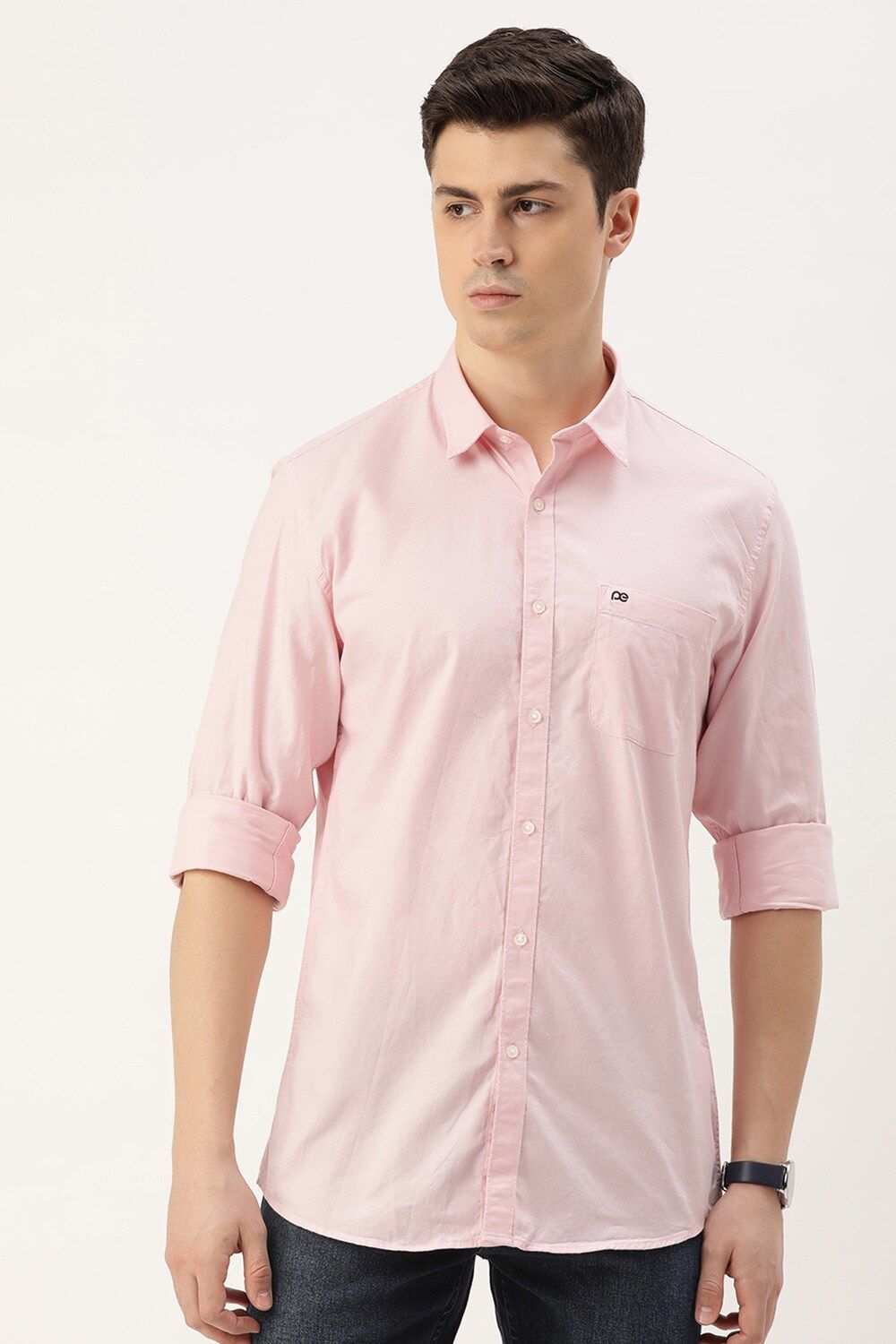 Men Pink Slim Fit Solid Full Sleeves Casual Shirt