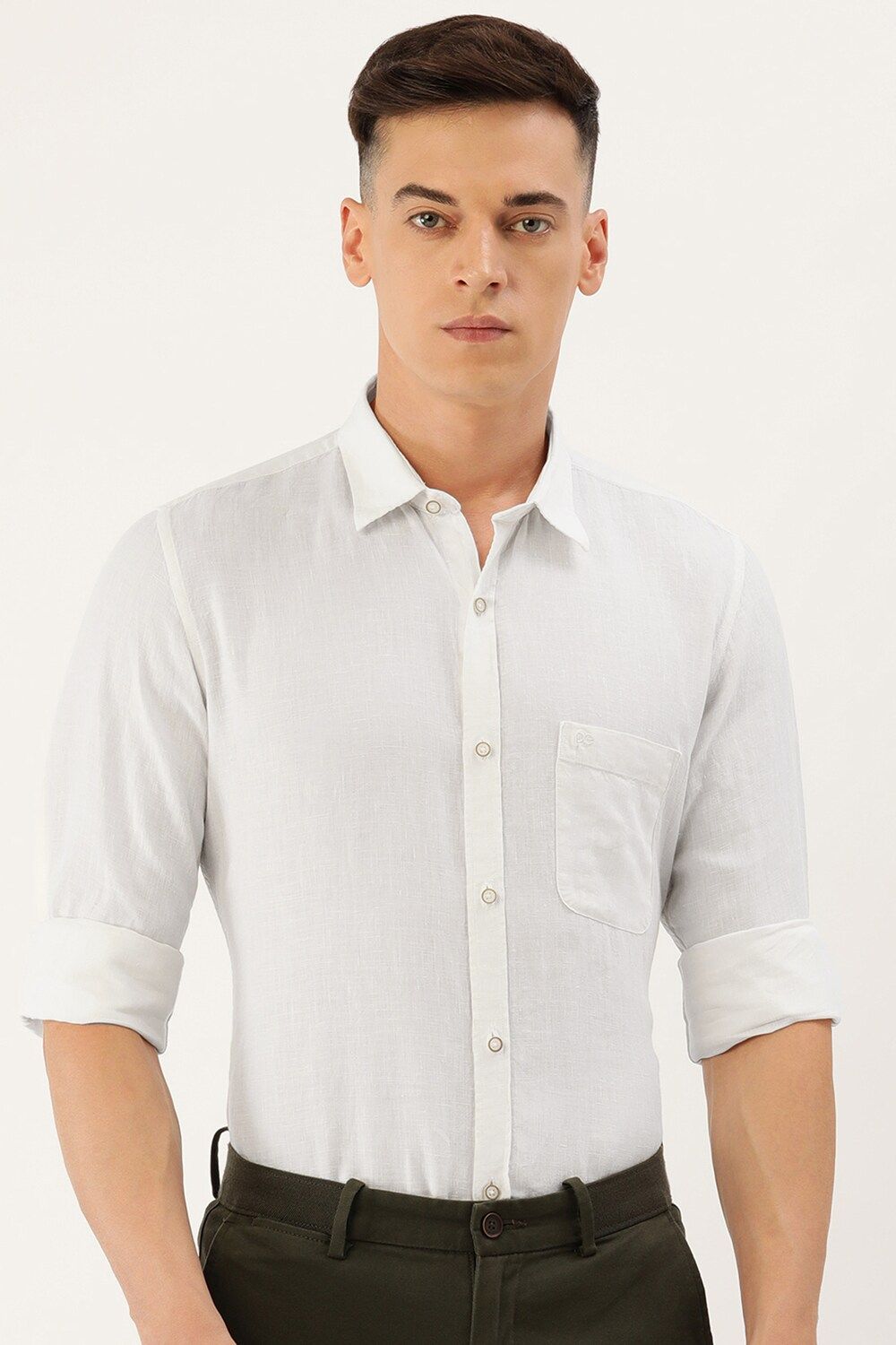Men White Slim Fit Solid Full Sleeves Casual Shirt