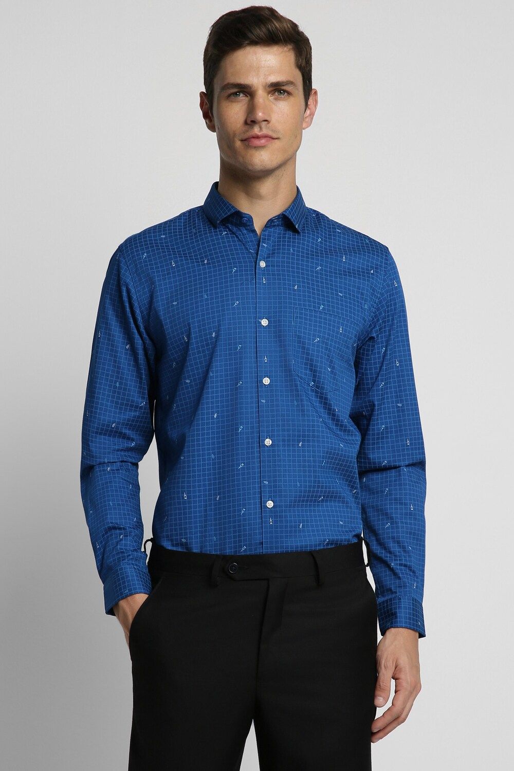 Men Blue Slim Fit Formal Full Sleeves Formal Shirt