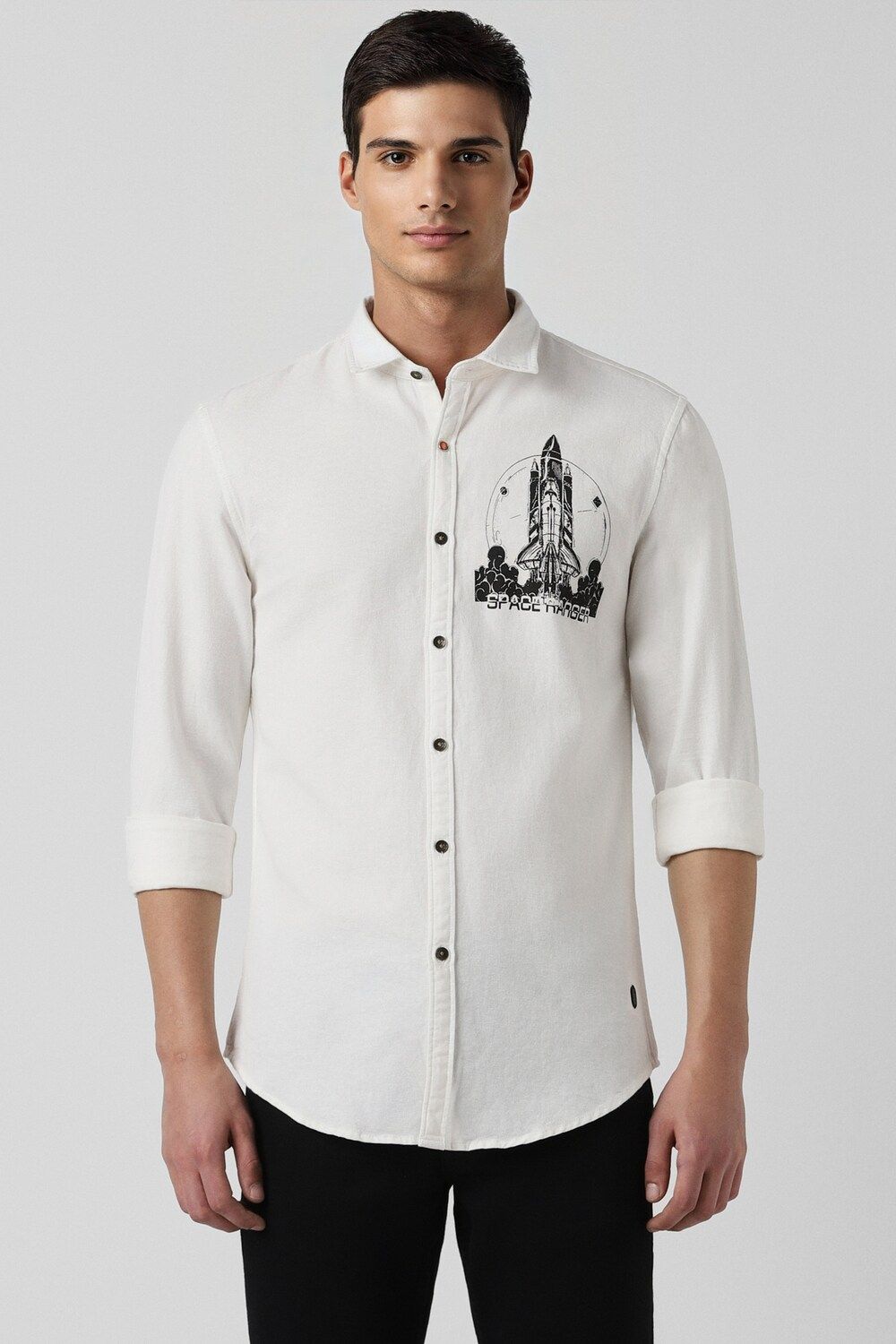 Men White Slim Fit Graphic Print Full Sleeves Casual Shirt