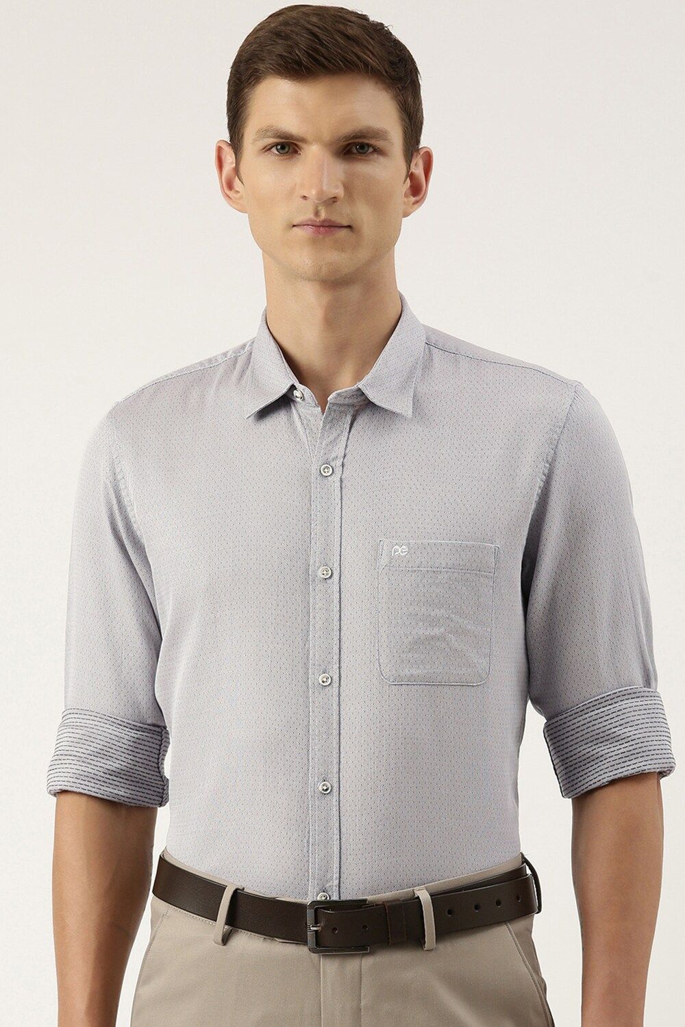 Men Grey Slim Fit Print Full Sleeves Casual Shirt