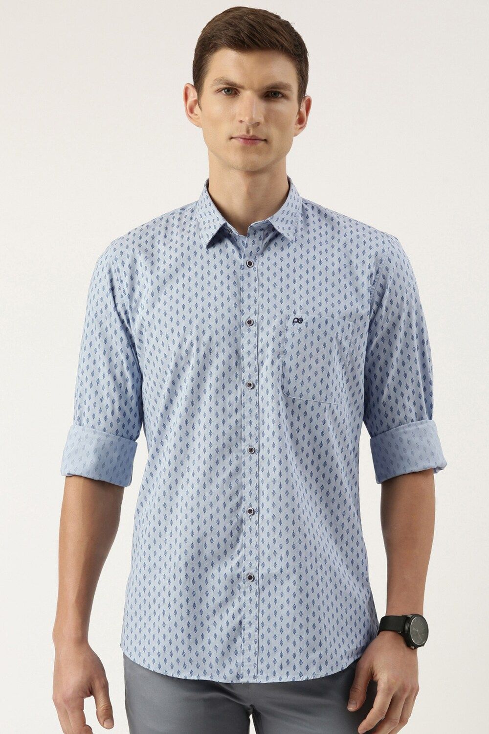 Men Blue Slim Fit Print Full Sleeves Casual Shirt