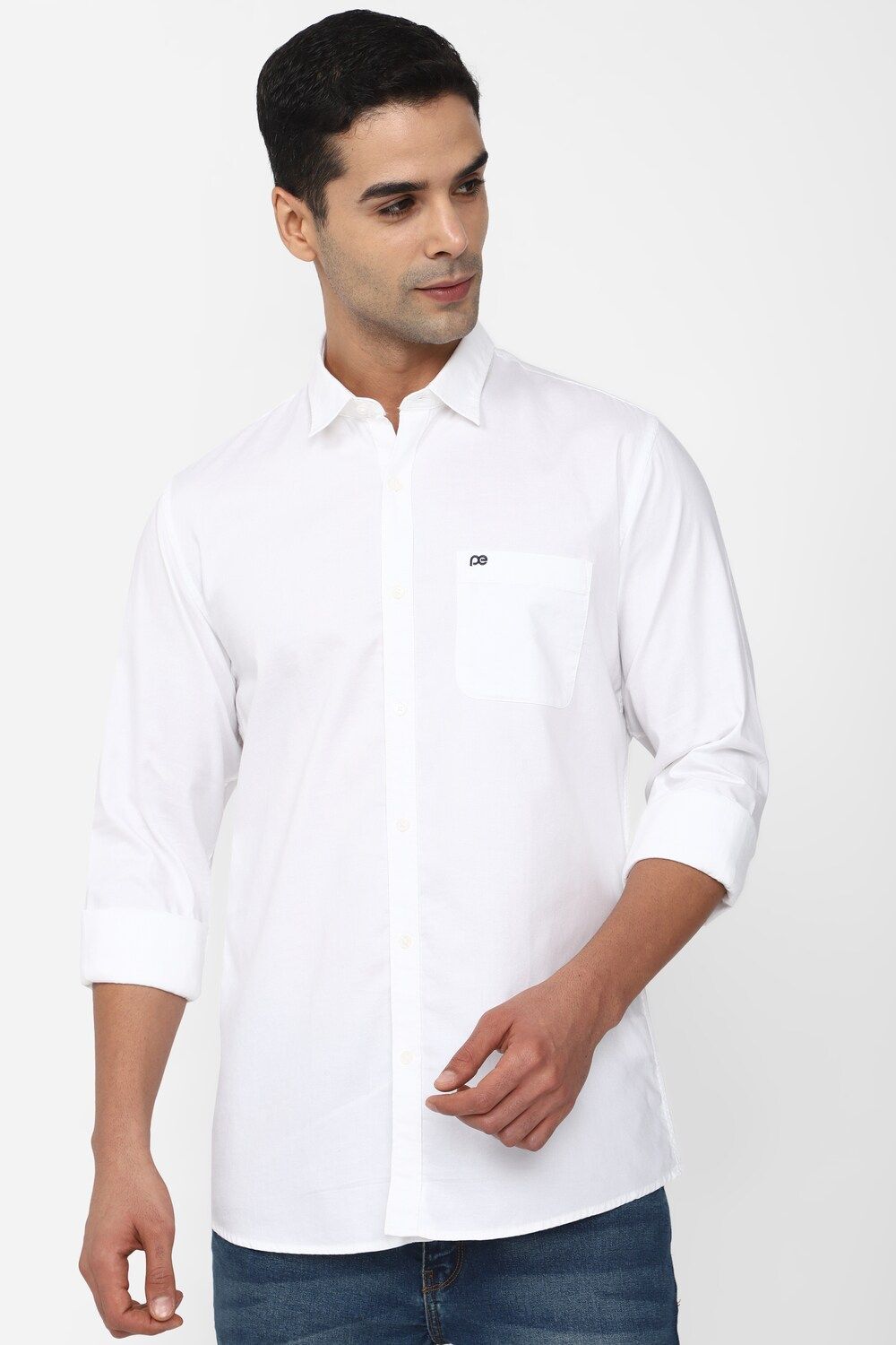 Men White Slim Fit Solid Full Sleeves Casual Shirt