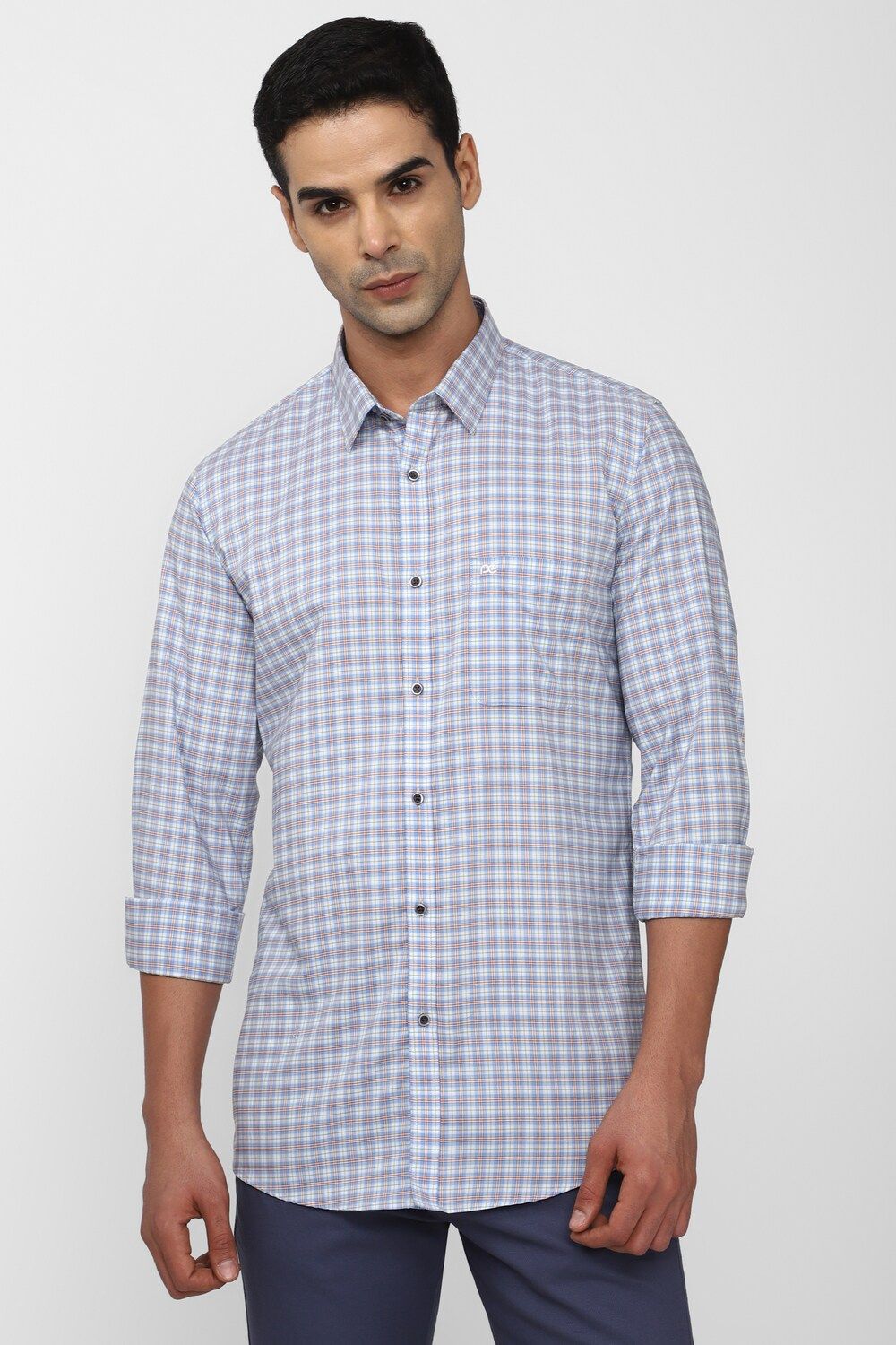 Men Blue Slim Fit Check Full Sleeves Casual Shirt