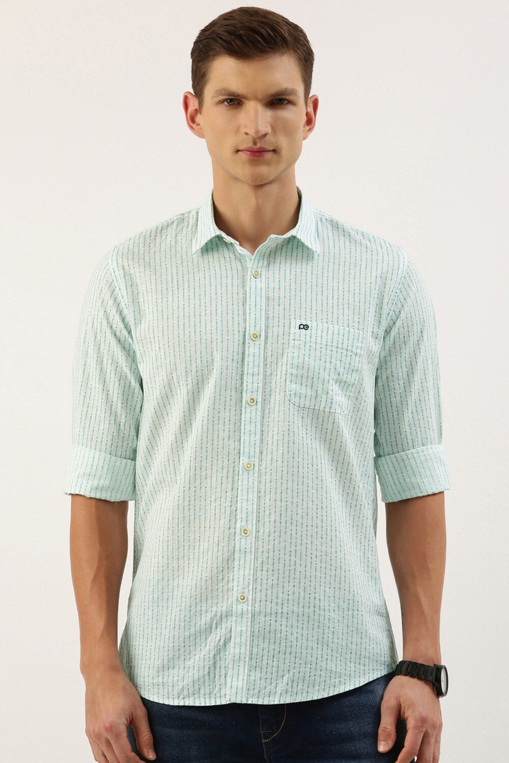 Men Blue Slim Fit Stripe Full Sleeves Casual Shirt