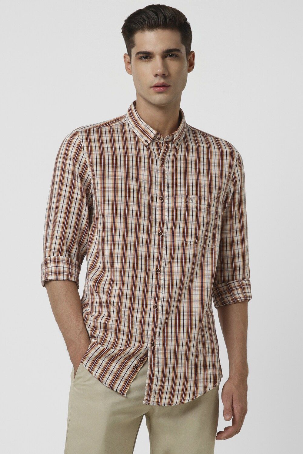 Men Multi Slim Fit Check Full Sleeves Casual Shirt