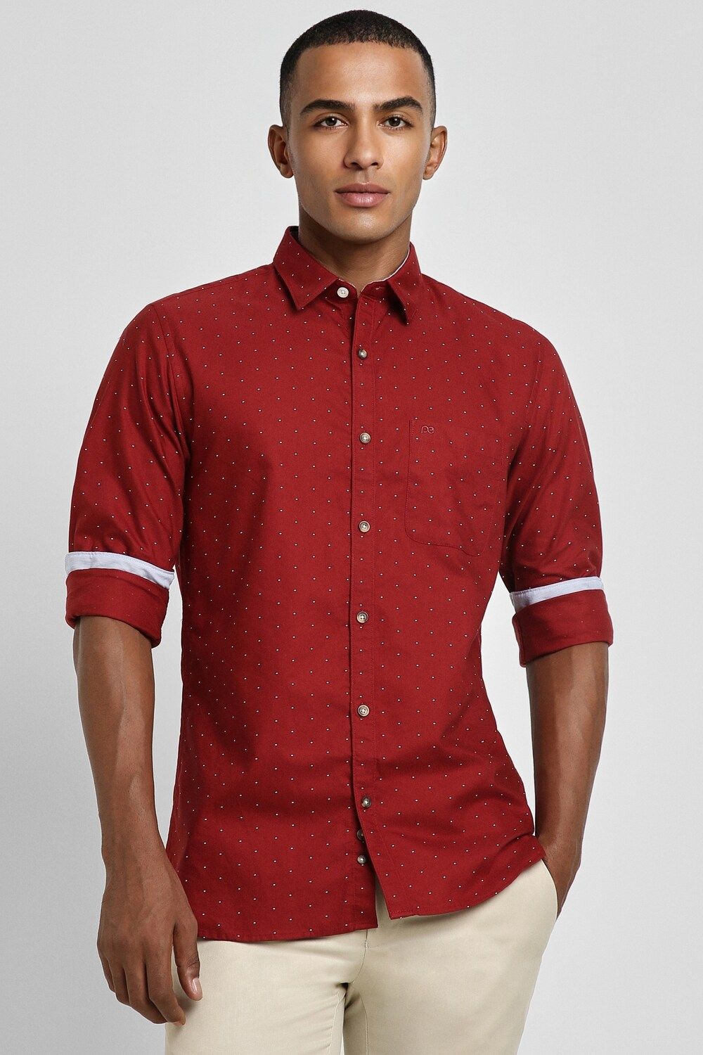 Men Red Slim Fit Print Full Sleeves Casual Shirt