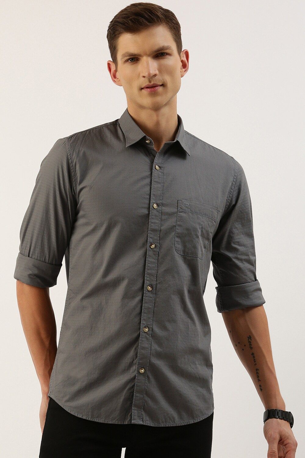 Men Grey Slim Fit Stripe Full Sleeves Casual Shirt
