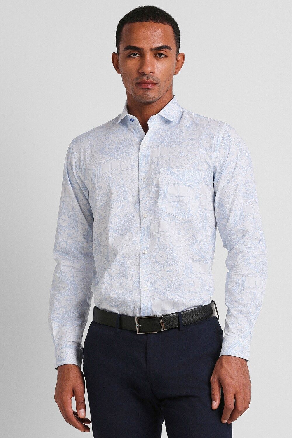 Men Blue Slim Fit Formal Full Sleeves Formal Shirt