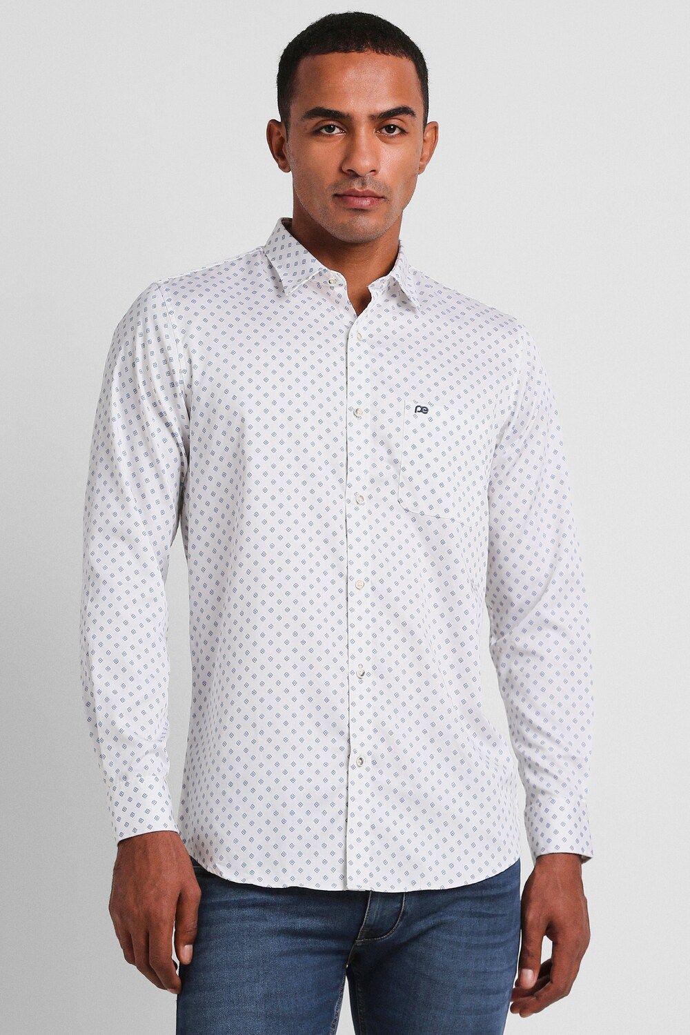 Men White Slim Fit Print Full Sleeves Casual Shirt