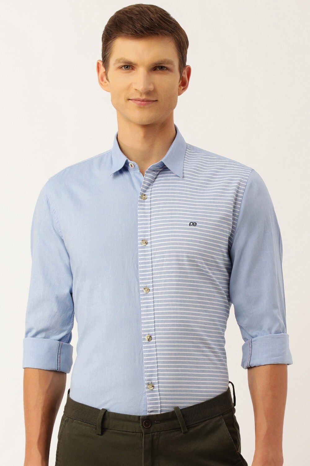 Men Blue Slim Fit Stripe Full Sleeves Casual Shirt