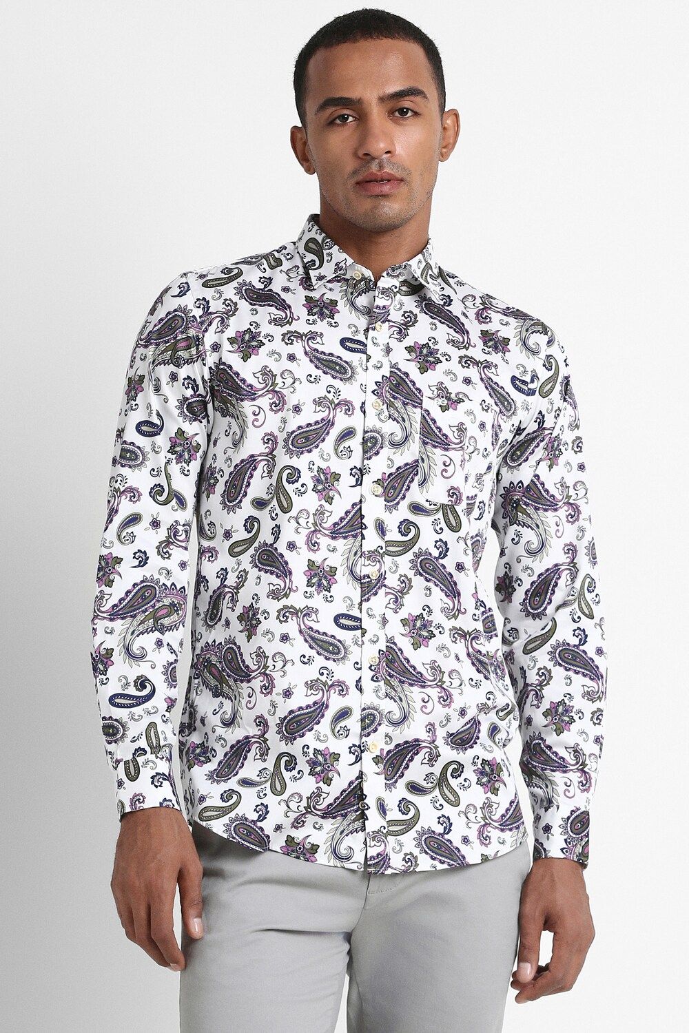 Men White Slim Fit Print Full Sleeves Casual Shirt