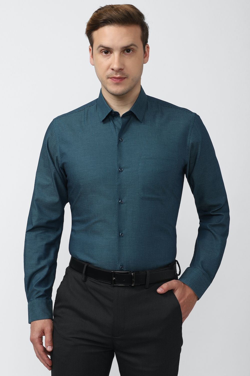 Men Navy Regular Fit Formal Full Sleeves Formal Shirt