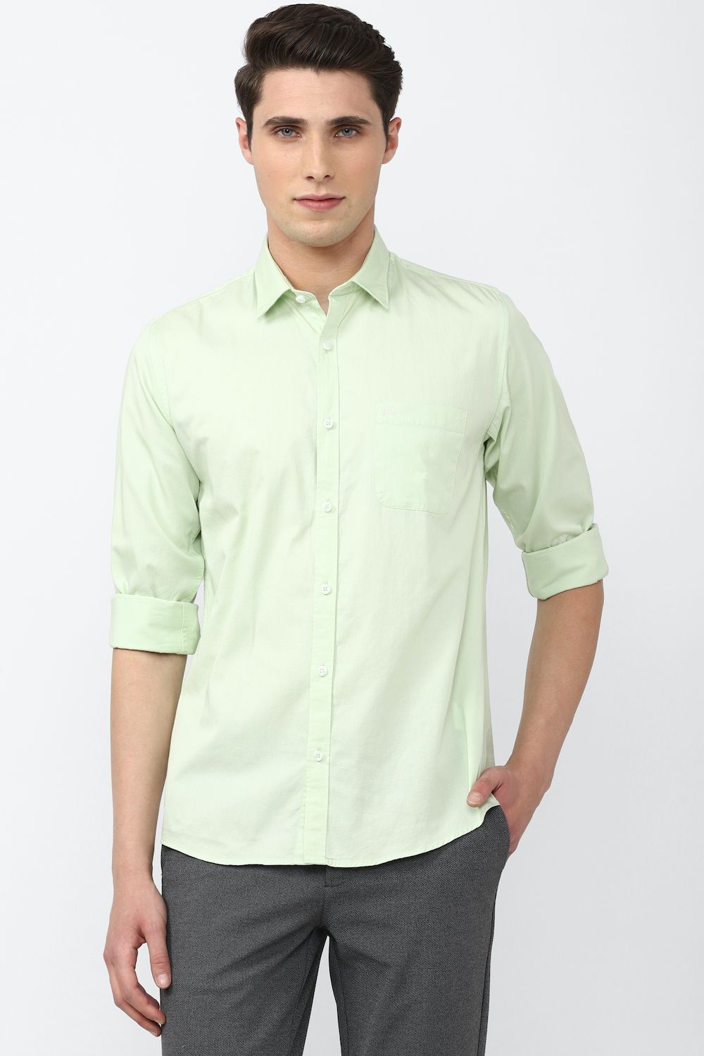 Men Green Slim Fit Solid Full Sleeves Casual Shirt