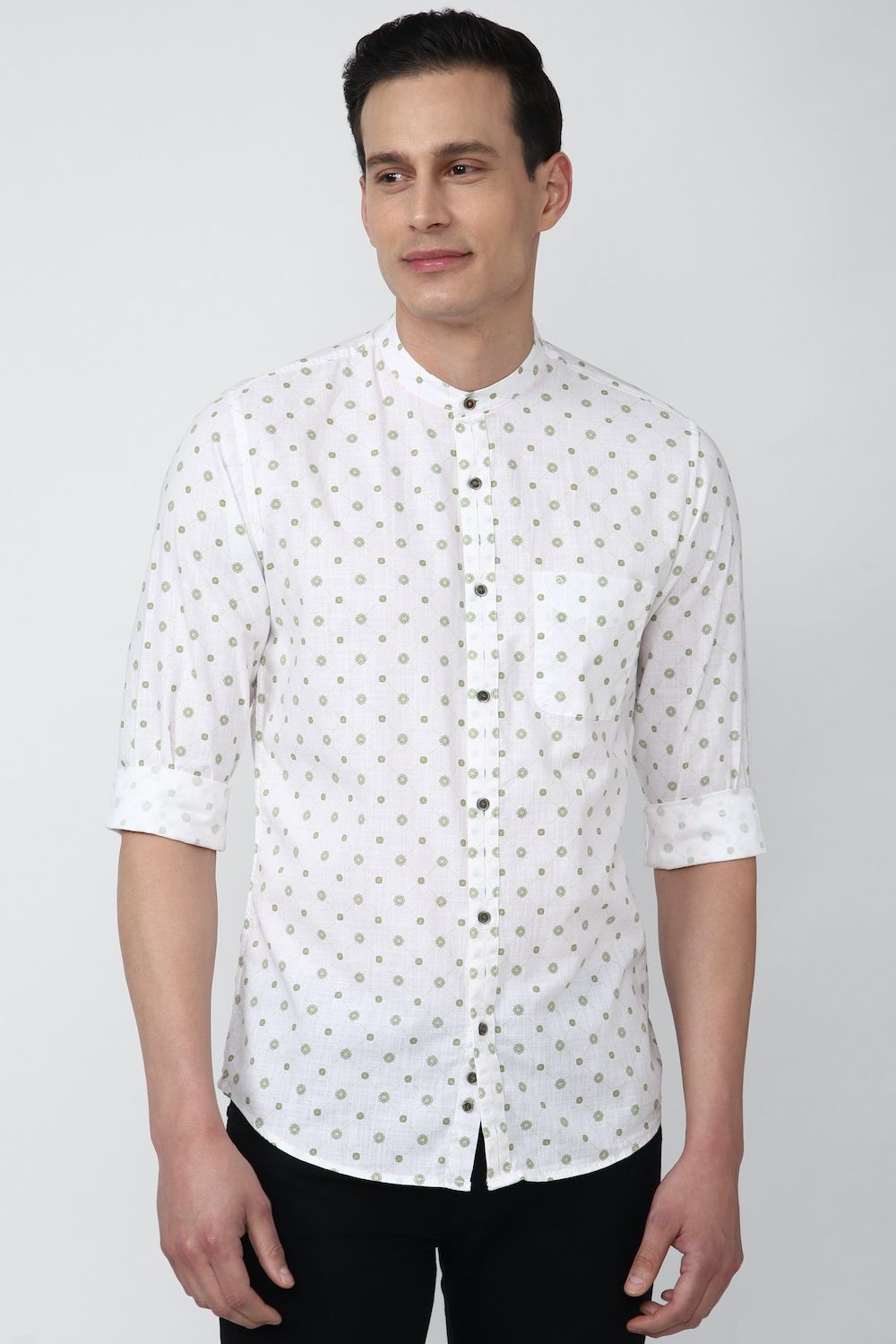 Men White Slim Fit Print Full Sleeves Casual Shirt