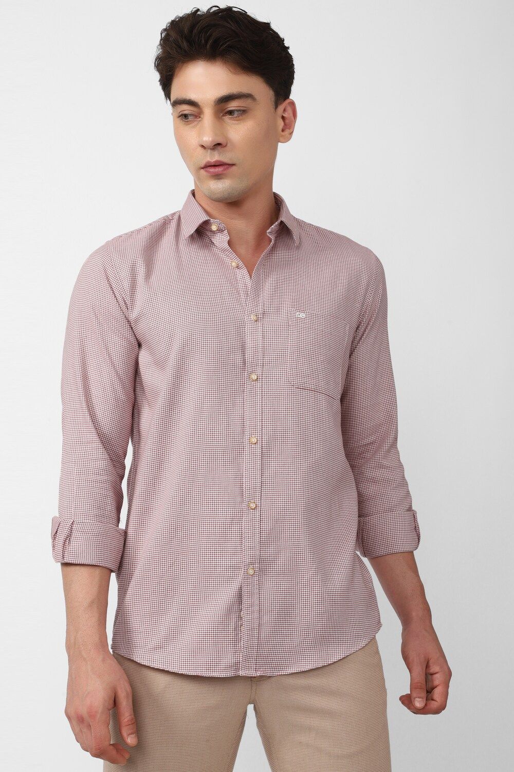 Men Pink Slim Fit Print Full Sleeves Casual Shirt