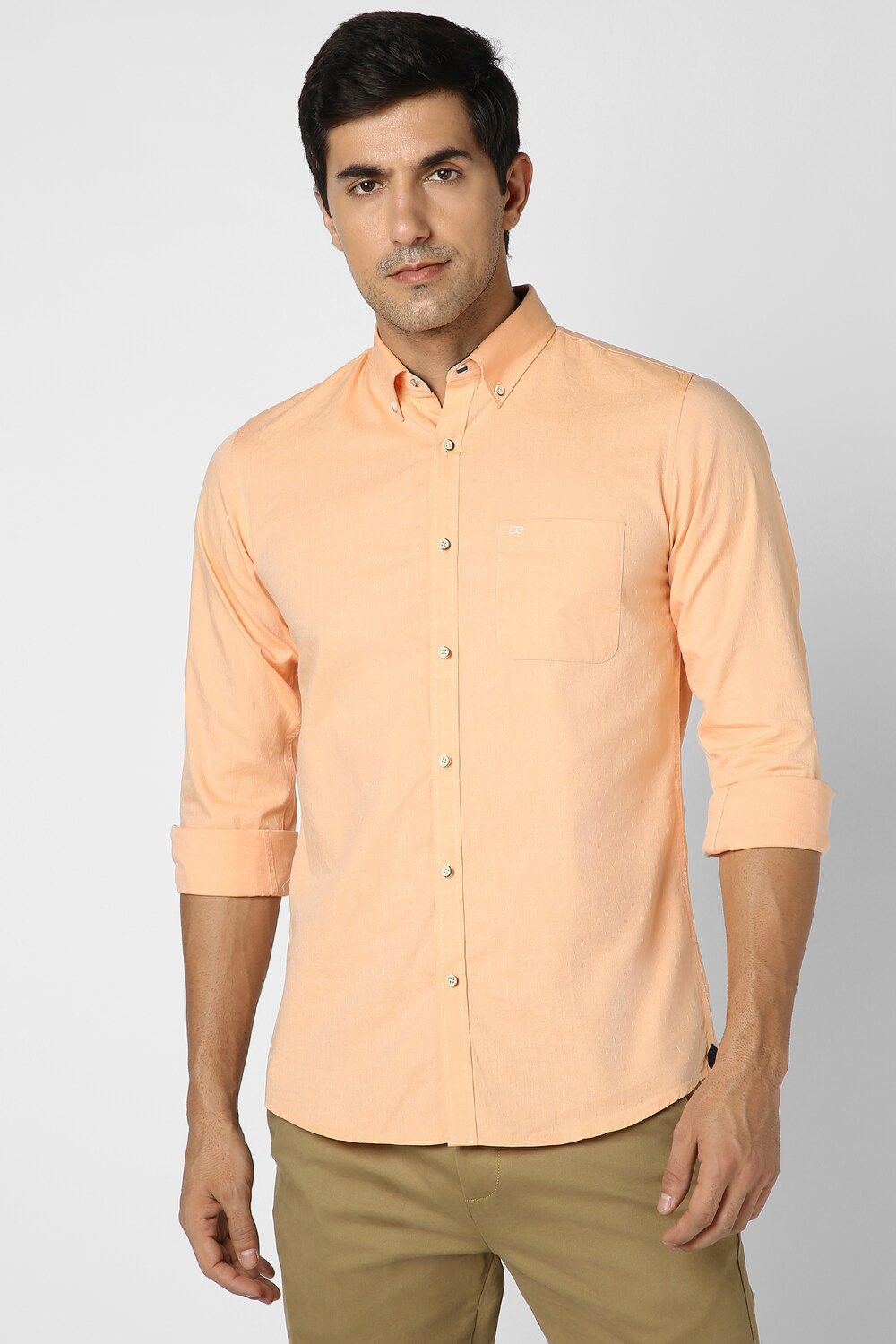 Men Orange Slim Fit Solid Full Sleeves Casual Shirt