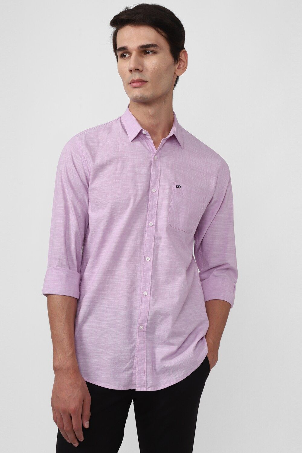 Men Purple Slim Fit Solid Full Sleeves Casual Shirt