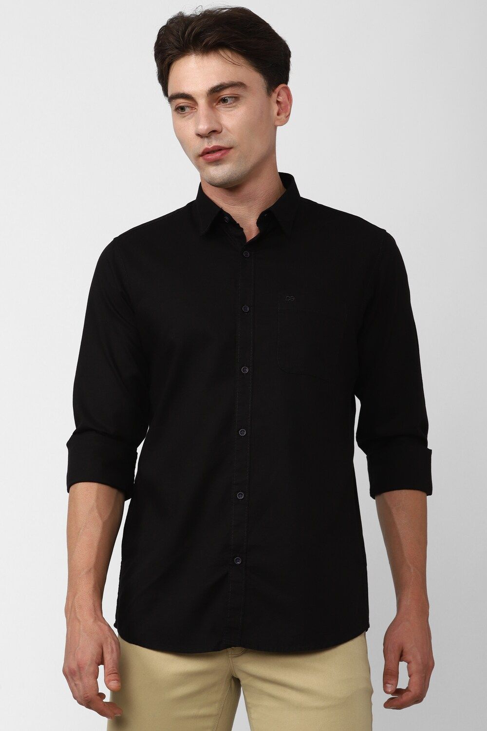 Men Black Slim Fit Solid Full Sleeves Casual Shirt