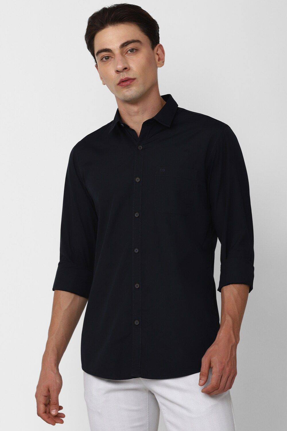 Men Black Slim Fit Solid Full Sleeves Casual Shirt