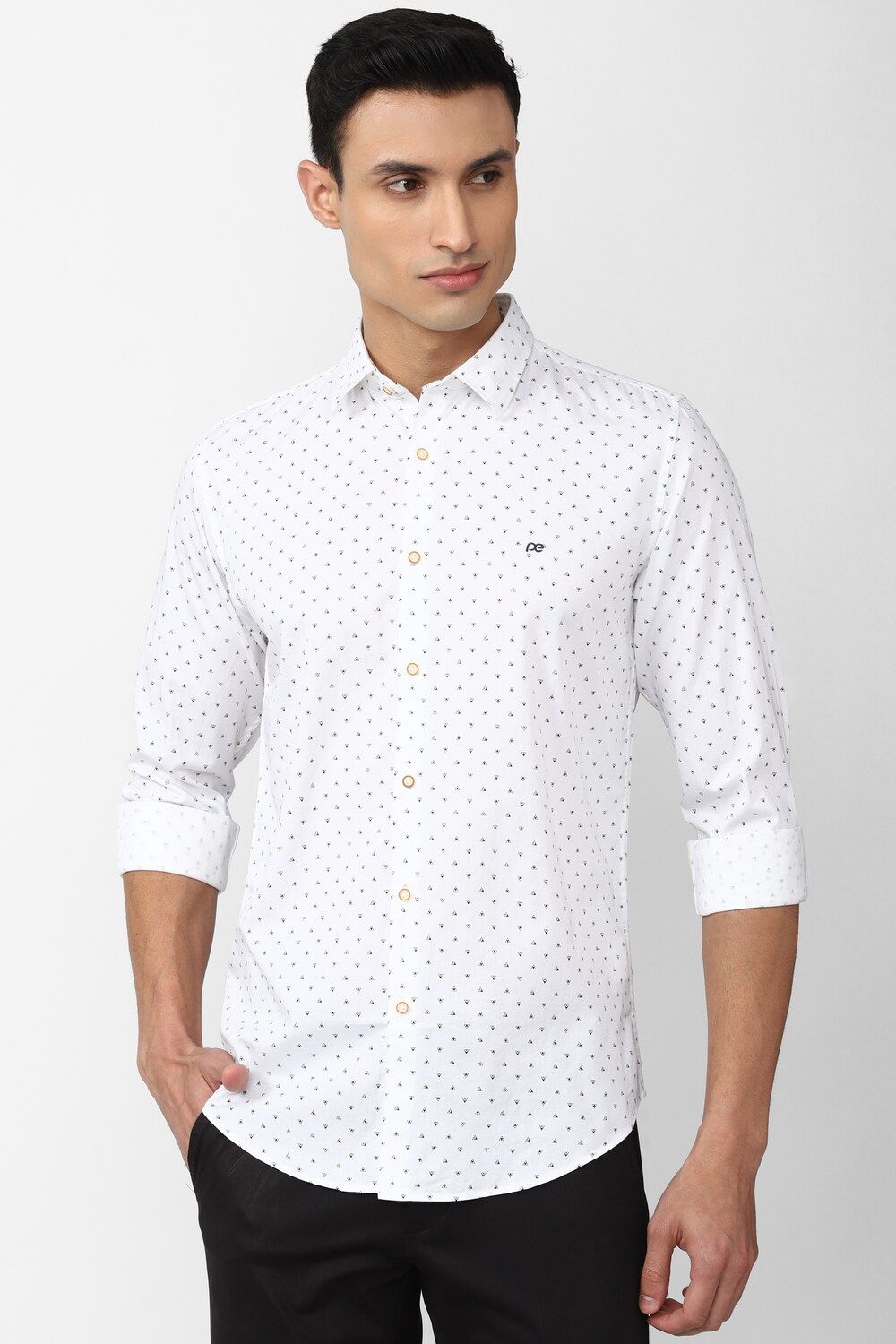 Men White Slim Fit Print Full Sleeves Casual Shirt