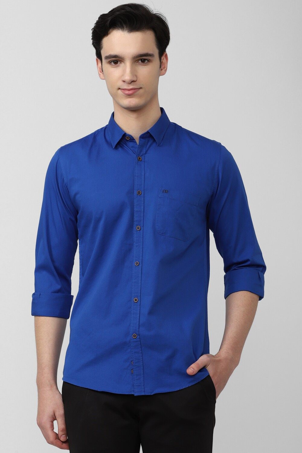 Men Blue Slim Fit Solid Full Sleeves Casual Shirt